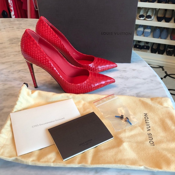 New Louis Vuitton Red Eyeline Snake Heels - Picture 3 of 9